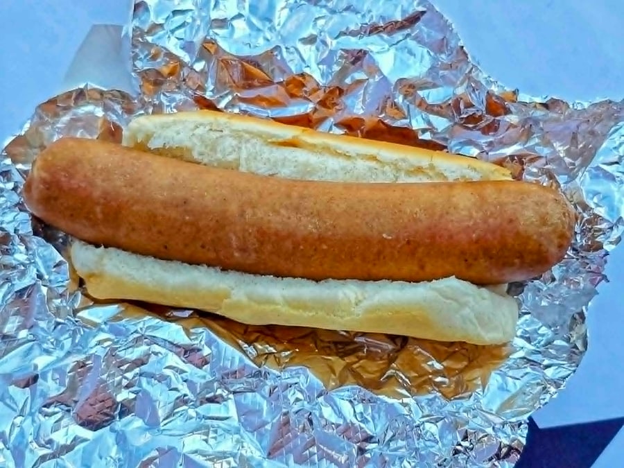 Classic steamed hot dog served plain in a soft bun